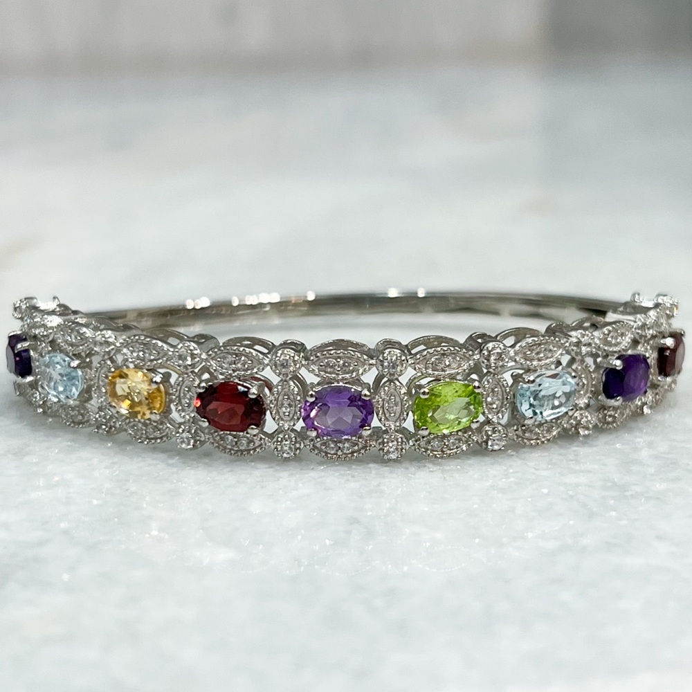 Multigemstone Silver Bangle Bracelet - image 5